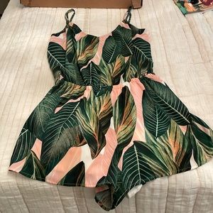 Show Me Your MuMu Green and Pink Leaf Print Romper